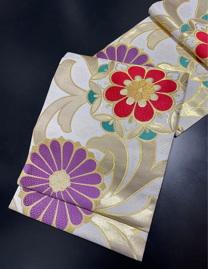 A5 吉祥文様 金糸 亀甲 鳳凰 菊 六通 正絹 礼装用 フォーマルな袋帯 63